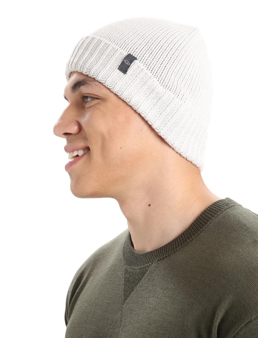 Women's Icebreaker Unisex Merino Vela Cuff Beanie Hats Ecru Heather | CA 1474BEXC